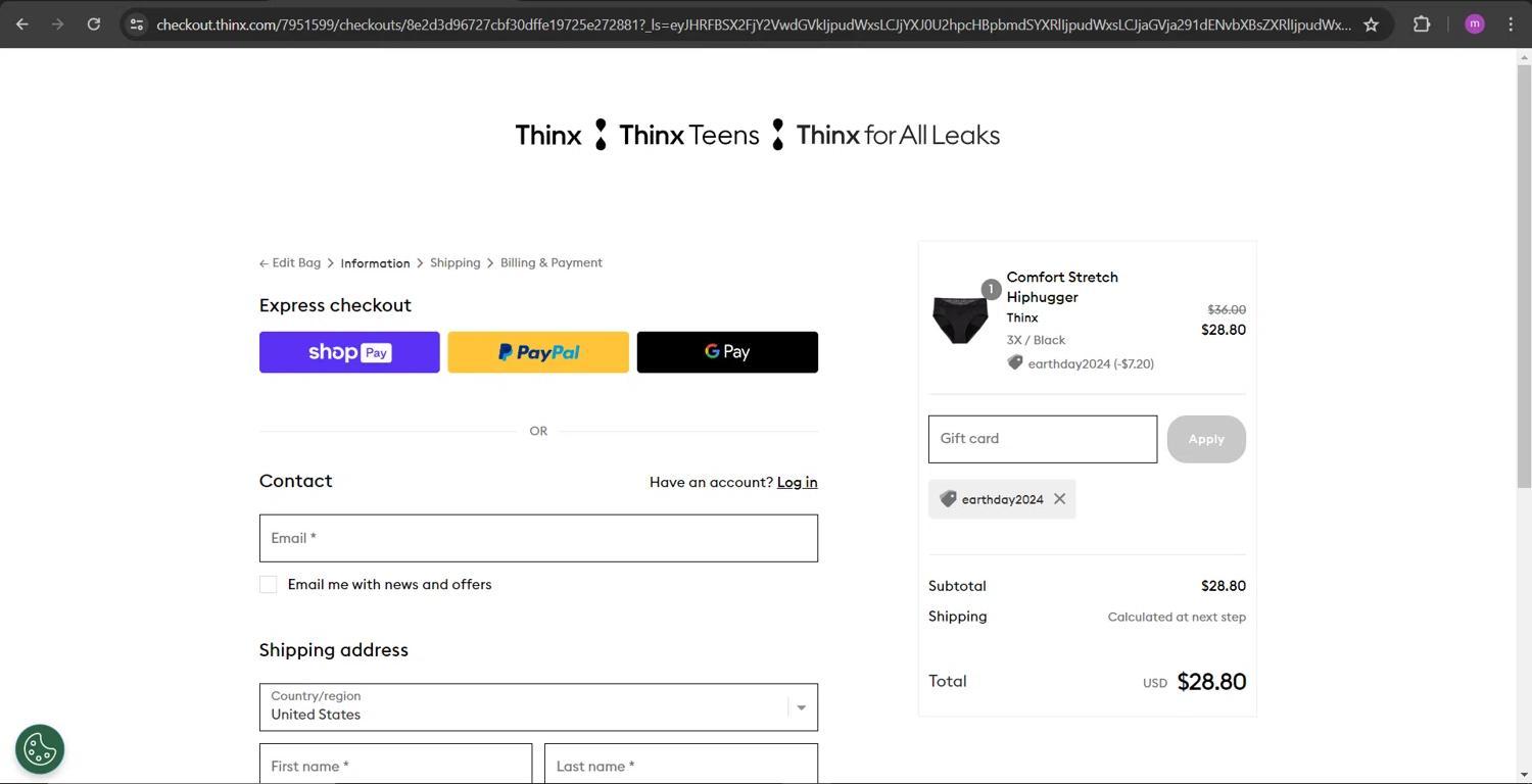 How to apply THINX coupon code